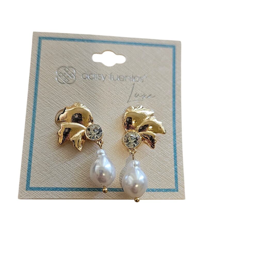 Daisy Fuentes Luxe Gold Tone Floral Rhinestone Faux Pearl Drop Earrings
